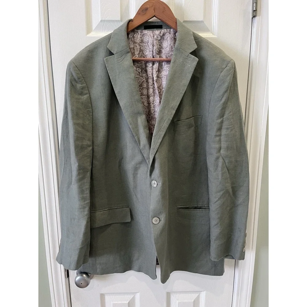 Lauren Ralph Lauren Blazer Men 46R Sage Green 100% Linen Sport Coat 2 Button